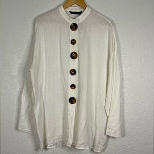 NWT Zara Linen tunic large button detail popover blouse Casual Office Lagenlook